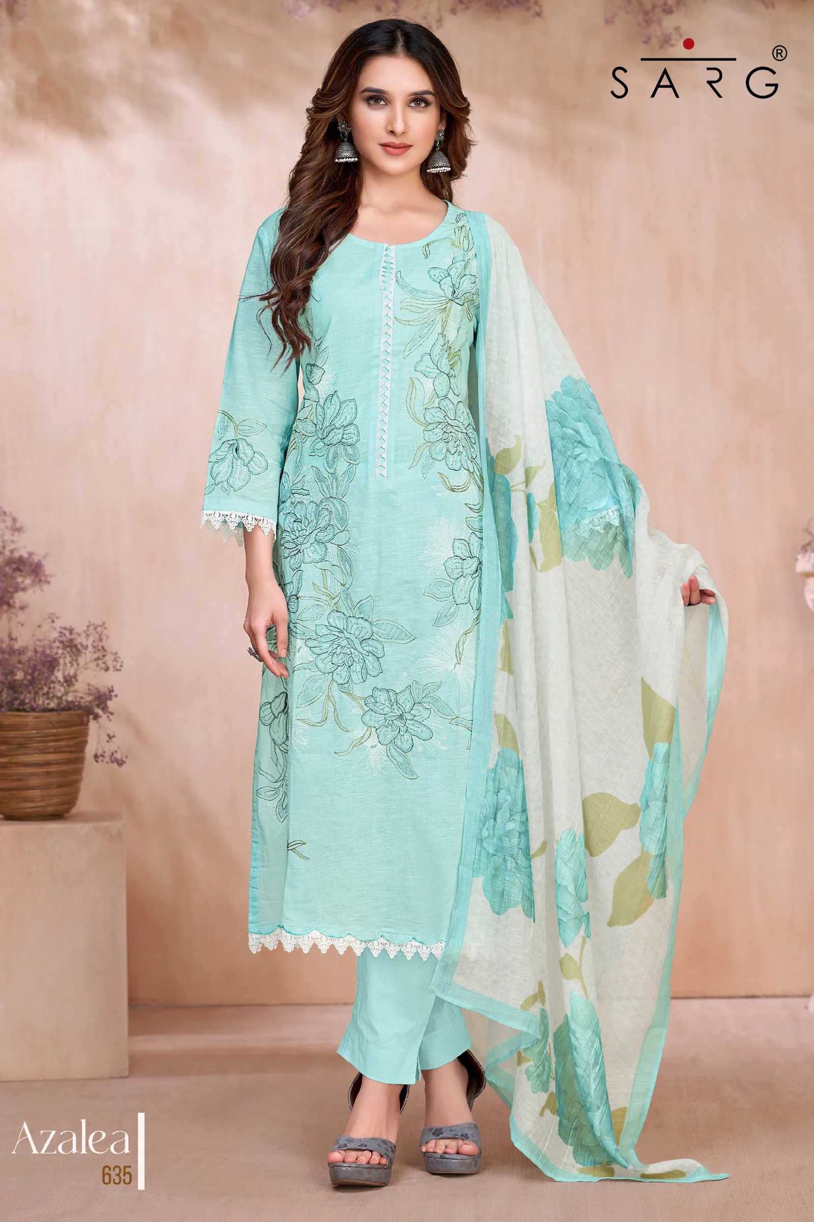Azalea By Sahiba Premium Cotton Linen Dved With Heavy Embroidery Dress Material Online Wholesale